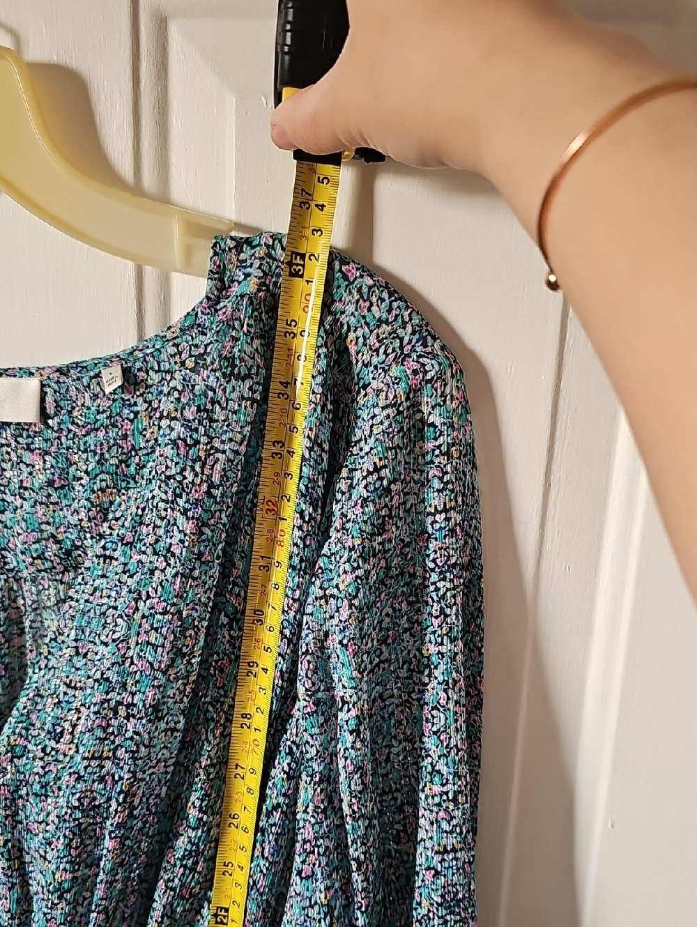 7 For All Mankind - Short Teal Floral Long Sleeve Midi Dress - Picture 7 of 8